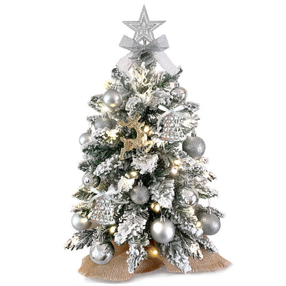 2ft Mini Christmas Tree With Light Artificial Small Tabletop Christmas Decoration With Flocked Snow